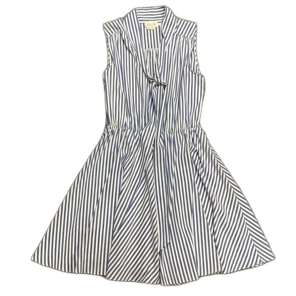 Molly Bracken Blue White Striped Tie V-Neck Sleeveless Fit & Flare Dress Size L - Picture 2 of 12